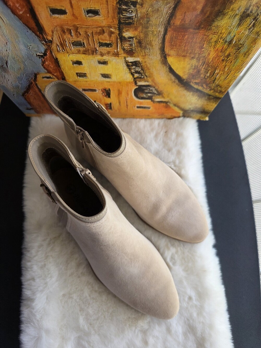 BEATRICE Womens Block Heel Faux Suede Ankle Boots, 7.5WW